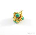 14kt Gold Turquoise and Pearl PendantFob