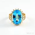 14kt Gold Blue Topaz and Diamond Cocktail Ring