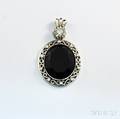 14kt White Gold Black Tourmaline and Diamond Pendant