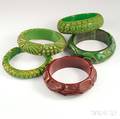 Five Carved Bakelite Bangle Bracelets