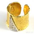 Uno a Erre Textured 18kt Gold and Diamond Cuffstyle Ring