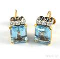 Pair of 14kt Goldmounted Aquamarine and Diamond Screwback Earrings