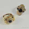 Two 14kt Gold Sapphire and Diamond Cocktail Rings