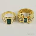 Two Yellow Gold Emerald and Diamond Rings