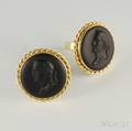 Pair of 14kt Gold and Wedgwood Black Basalt Vespasian Cuff Links