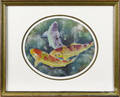 Gouache of three koi