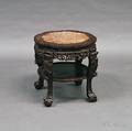 Chinese Carved Hardwood Marbletop Stand