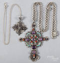 Mexican sterling silver and semiprecious stone cross pendant