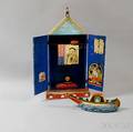 Viarengo Boatform Polychrome Bottle and a Patriotic Clock Shrine