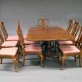 Henredon Federalstyle Inlaid Mahogany Twopedestal Dining Table and Twelve Queen Annestyle Dining Chairs