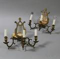 Pair of Brass Threelight Lyreform Sconces