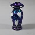 Heart and Vine Blue Iridescent Art Glass Vase