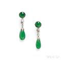 Platinum Jadeite and Diamond Earpendants