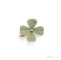 Art Nouveau 18kt Gold Hardstone and Diamond Clover Brooch