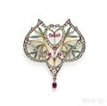 PliqueaJour Enamel Ruby and Diamond PendantBrooch Masriera