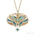 Art Nouveau 18kt Gold PliqueaJour Enamel and Diamond PendantBrooch Henri Vever