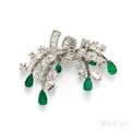 Platinum Emerald and Diamond Brooch