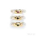 Set of Three Sterling Silver Gemset Stacking Rings Lalaounis