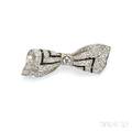 Art Deco Platinum Onyx and Diamond Bow Brooch
