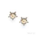 Platinum Cultured Pearl and Diamond Earclips