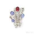 Platinum Star Sapphire Star Ruby and Diamond Brooch