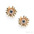 14kt Gold Sapphire and Diamond Earclips