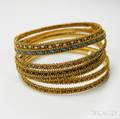 Group of Seven 800 Gold and Enamel Bangles