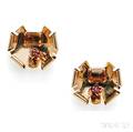 Retro 14kt Gold Citrine and Ruby Earclips Walter Lampl