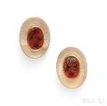 14kt Gold Carnelian Cameo and Rock Crystal Earclips Trianon