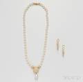 18kt Gold Cultured Pearl and Diamond Necklace and Earrings