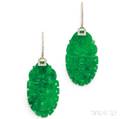 18kt Gold Jade and Diamond Earpendants