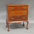 Queen Annestyle Carved and Inlaid Mahogany Threedrawer Chest on Frame