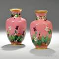 Pair of Handpainted Floraldecorated Pink Ceramic Mintons Vases