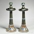 Pair of Gouda Matte Glaze Anjer Art Pottery Candlesticks