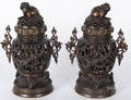 Pair of Japanese patinated bronze censers