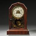 Mahogany Veneered Time and Alarm Shelf Clock