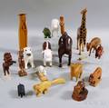Eighteen Mostly Carved Wooden Animals