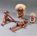 Two Kay Bojesen Monkeys and Two Hans Bolling Figures
