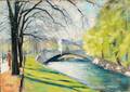 Lesser Ury German 18611931 Park Promenade with Bridge