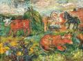David Davidovich Burliuk UkrainianAmerican 18821967 Landscape with Shepherdess and Cows