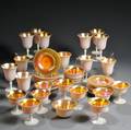 Fortytwo Pieces of Gold Iridescent Glassware Mostly Steuben