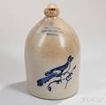 Twogallon Stoneware Jug with Cobalt Bird Decoration