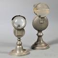 Two Pewter Double Lens Whale Oil Lamps