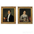 American School Early 19th Century Portraits of a Gentleman and His Wife