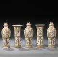 Fivepiece Chinese Export Porcelain Rose Medallion Garniture Set