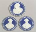 Three Wedgwood Dark Blue Jasper Dip French Revolution Portrait Medallions