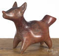 Colima preColumbian pottery dog vessel with a red glazed and a tailformed spout