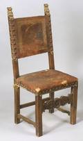 Italian Renaissancestyle Parcelgilt Walnut and Leather Upholstered Side Chair