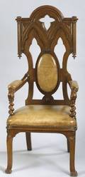 Interesting Victorian Pugin Gothic Revival Leatherupholstered Armchair