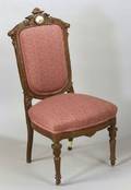 Napoleon III Carved Walnut and Porcelain Mounted Side Chair